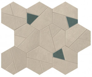 Керамогранит Atlas Concorde Boost Pro 25.0x28.5 бетон Cream Mosaico Hex Blue фон (A0QO)
