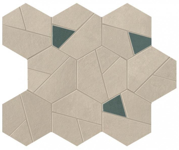 Керамогранит Atlas Concorde Boost Pro 25.0x28.5 бетон Cream Mosaico Hex Blue фон (A0QO)