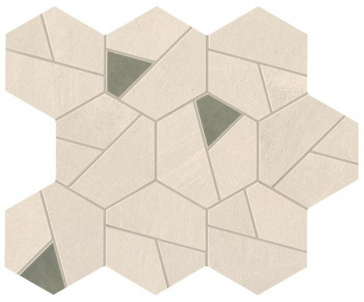 Керамогранит Atlas Concorde Boost Pro 25.0x28.5 бетон Ivory Mosaico Hex Olive фон (A0QN)